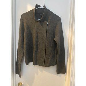 Ann Taylor  Large Charcoal Gray Wool knit Asymmetrical zip Blazer